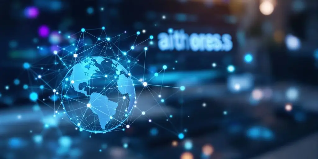 Moderne Computerumgebung mit digitalem Globus und Netzwerk.