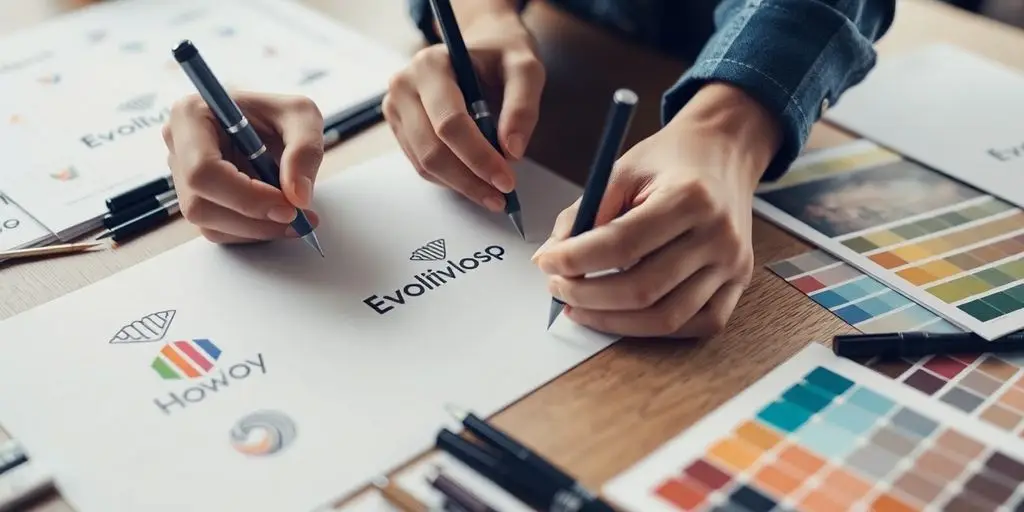 Entwurf eines Logos mit Farbauswahl und Designwerkzeugen.