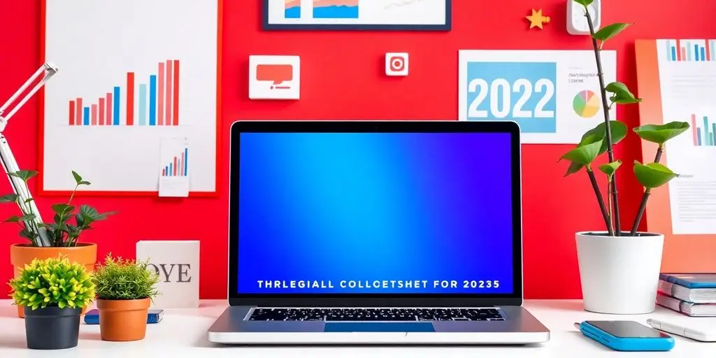 Produktives Büro mit Laptop und digitalen Marketing-Tools.