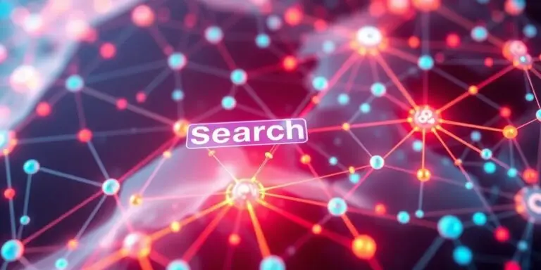 Vernetzte Knoten im digitalen Raum, die Suchmaschinen darstellen.