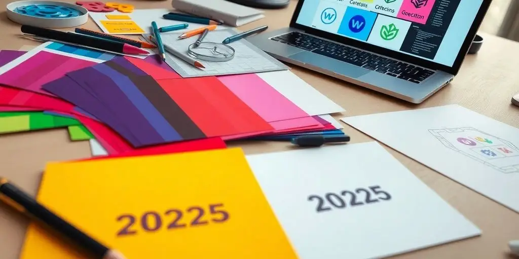 Designer Arbeitsplatz mit Farben und Skizzen für Logos